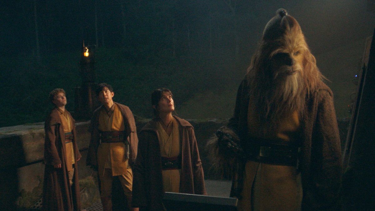 Four Jedi stand on a platform with the Wookiee in the foreground on The Acolyte